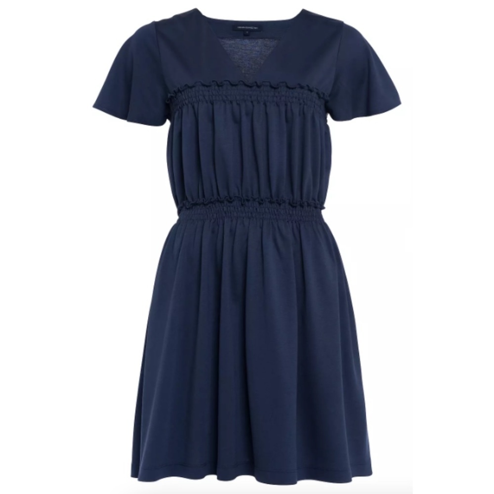 NWT French Connection Aldyth Smocked Jersey Navy Mini Dress Sz. 0 - Picture 7 of 8